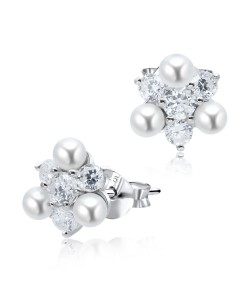 Gorgeous CZ Silver Stud Earring With Pearl STS-3240